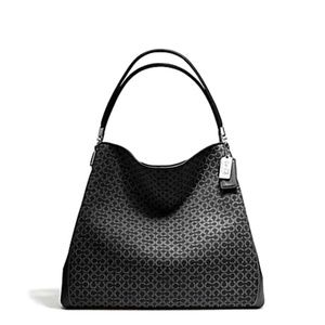Coach Black Madison Op Art Needlepoint Phoebe Shoulder Bag Satchel